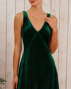 Emerald Velour V-Neck Sleeveless Maxi Gown