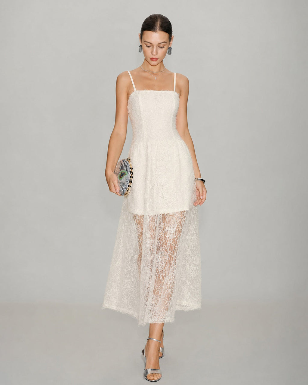 Apricot Lace Maxi Dress with Sheer Slip