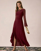 Crimson Boat Neck Maxi Dress
