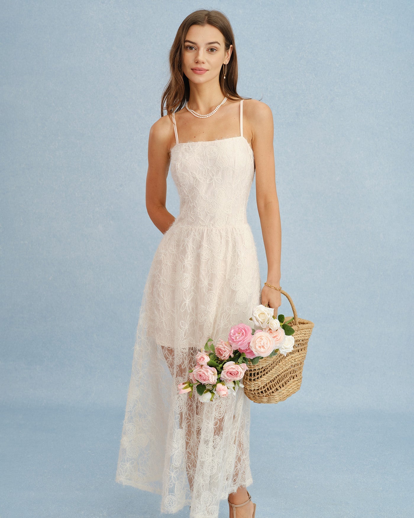 Apricot Lace Maxi Dress with Sheer Slip