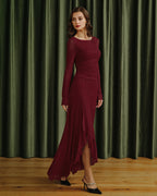 Crimson Boat Neck Maxi Dress