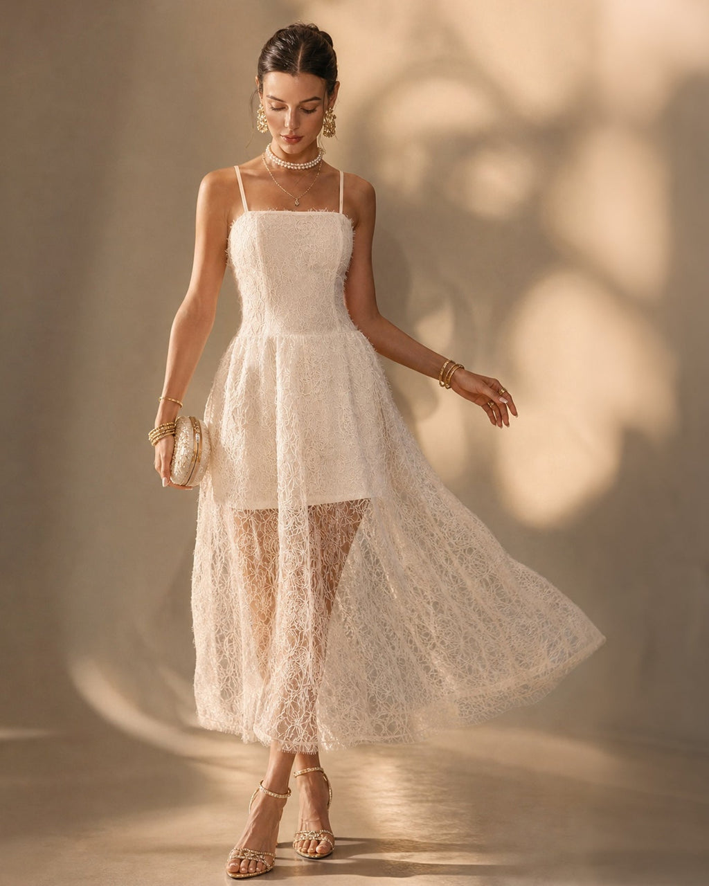 Apricot Lace Maxi Dress with Sheer Slip