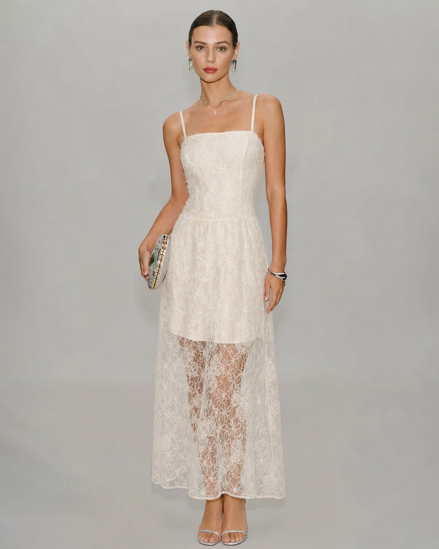Apricot Lace Maxi Dress with Sheer Slip