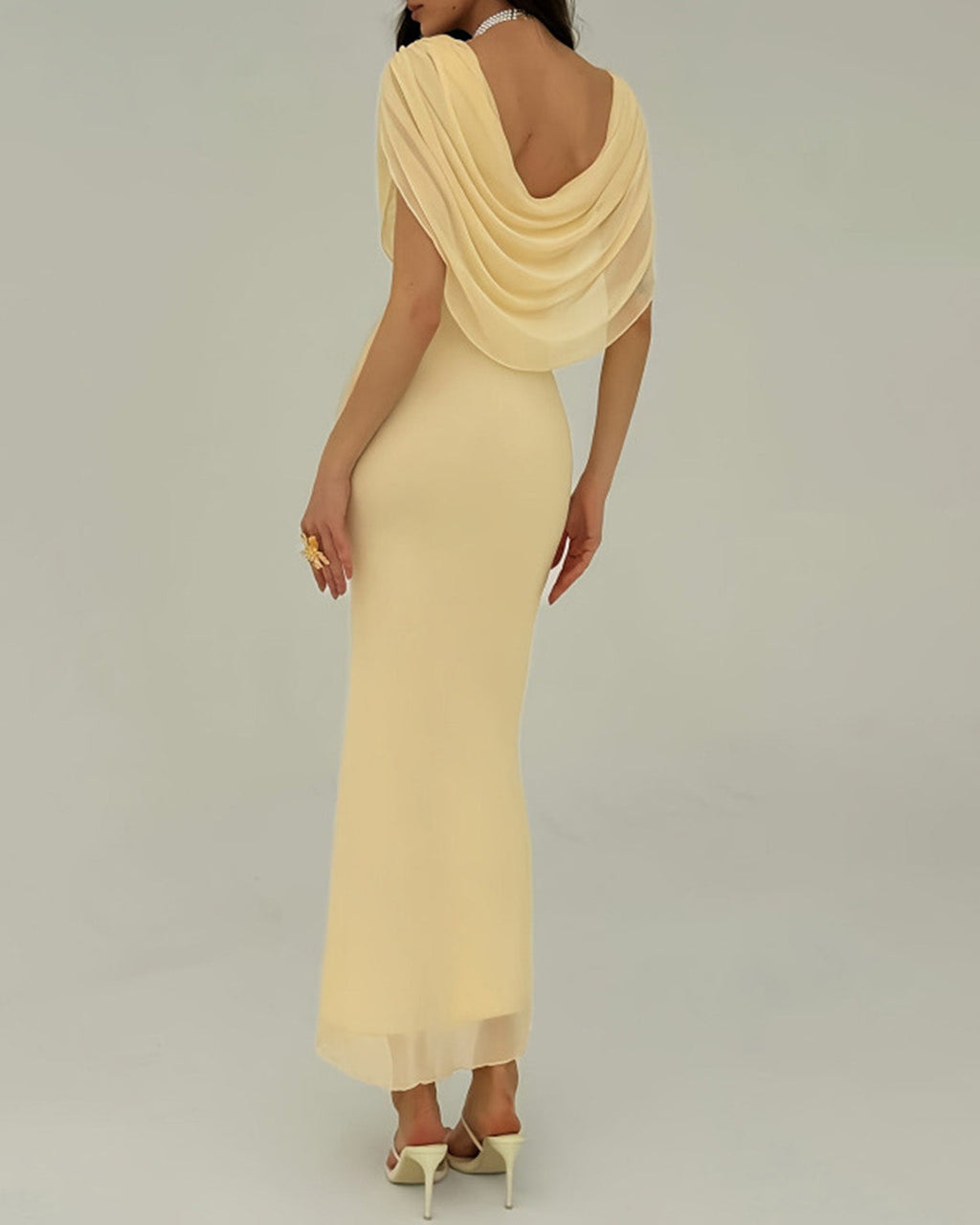 Yellow Sleeveless Maxi Dress with Cowl Neck