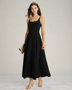 Black A-Line Maxi Dress with Ruched Slip Design
