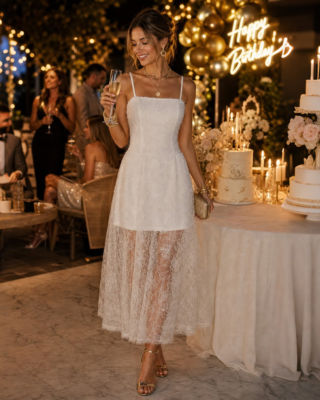 Apricot Lace Maxi Dress with Sheer Slip