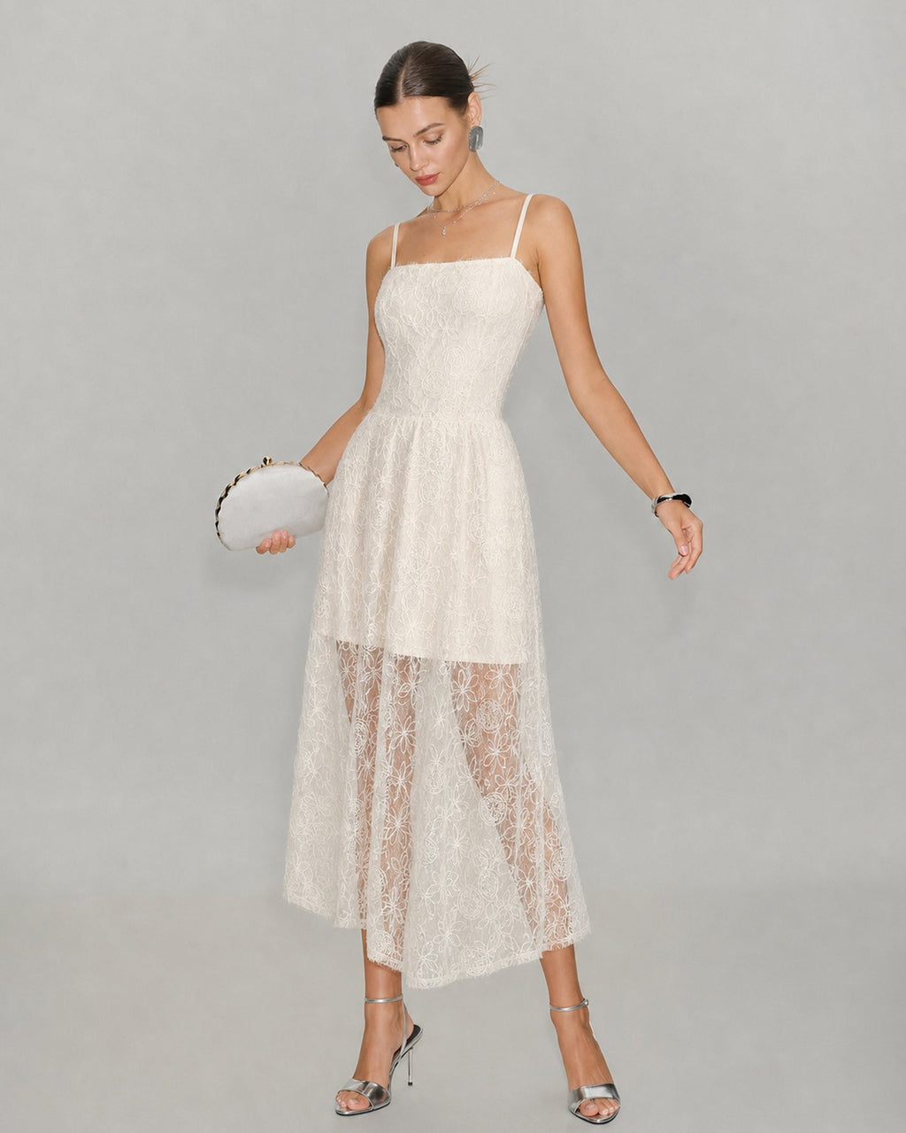 Apricot Lace Maxi Dress with Sheer Slip