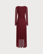 Crimson Boat Neck Maxi Dress