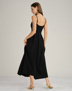 Black A-Line Maxi Dress with Ruched Slip Design