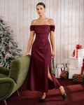 Off-the-Shoulder Maxi Dress in Wine Red