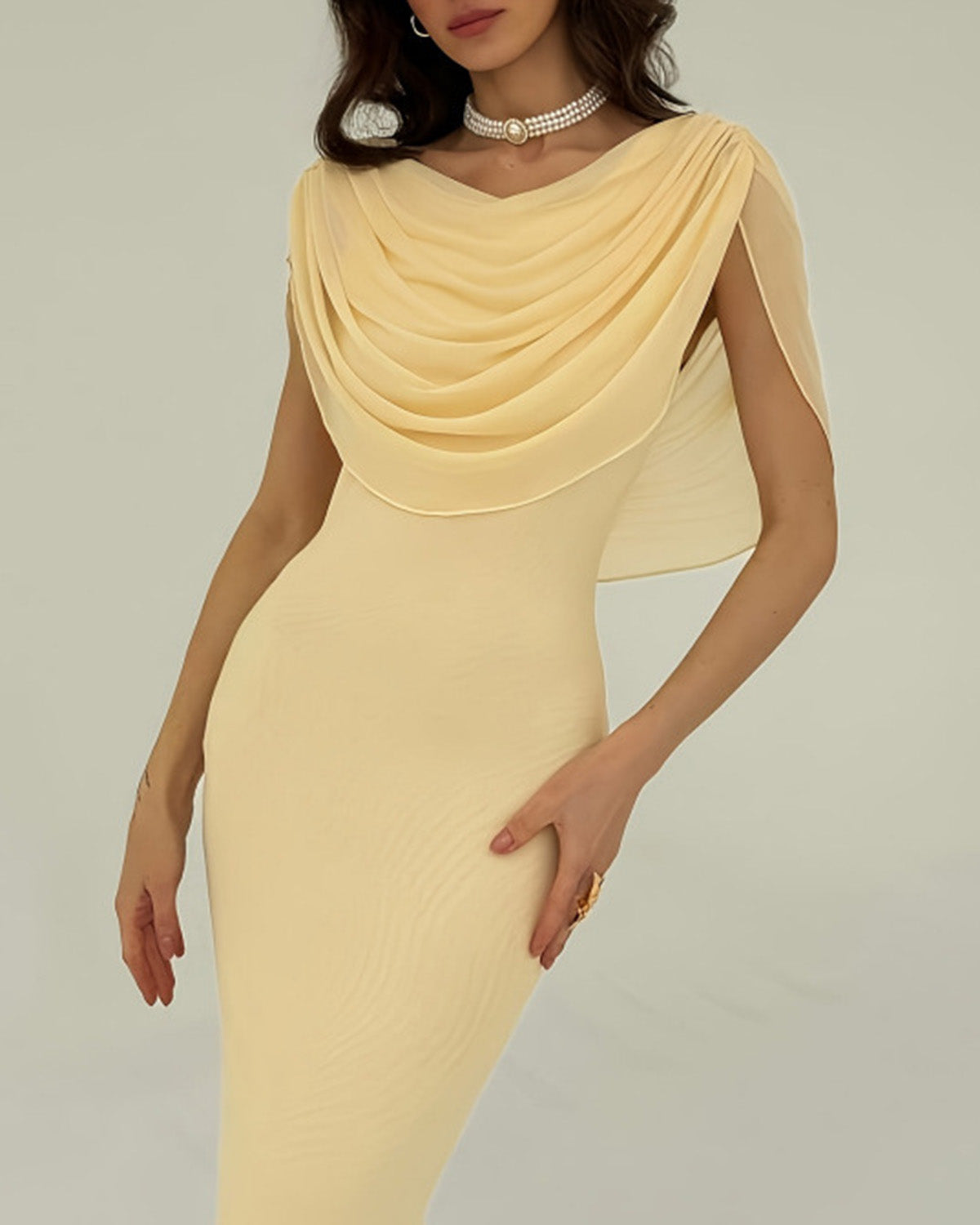 Yellow Sleeveless Maxi Dress with Cowl Neck