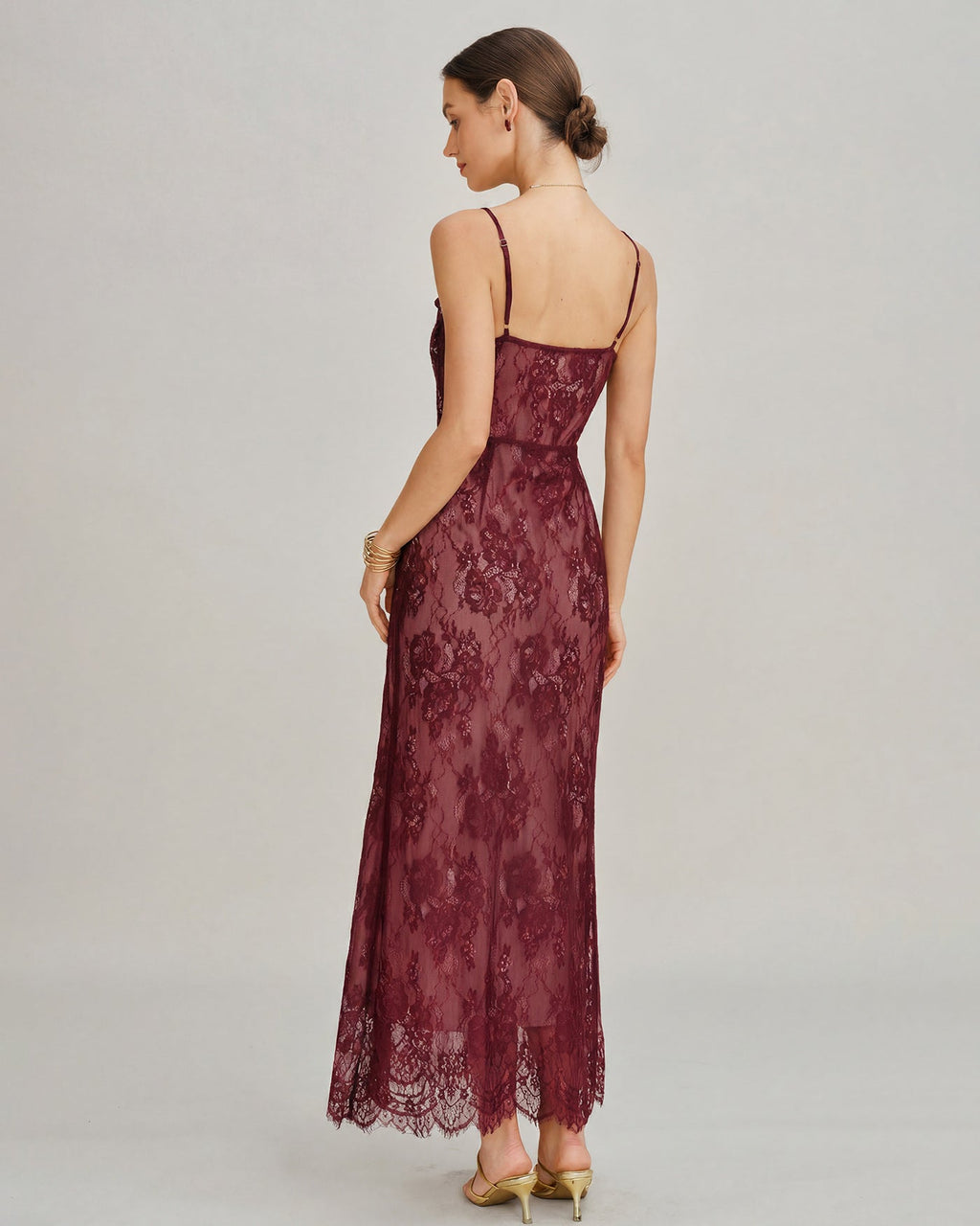 Maxi Dress with Lace Slip in Wine Red