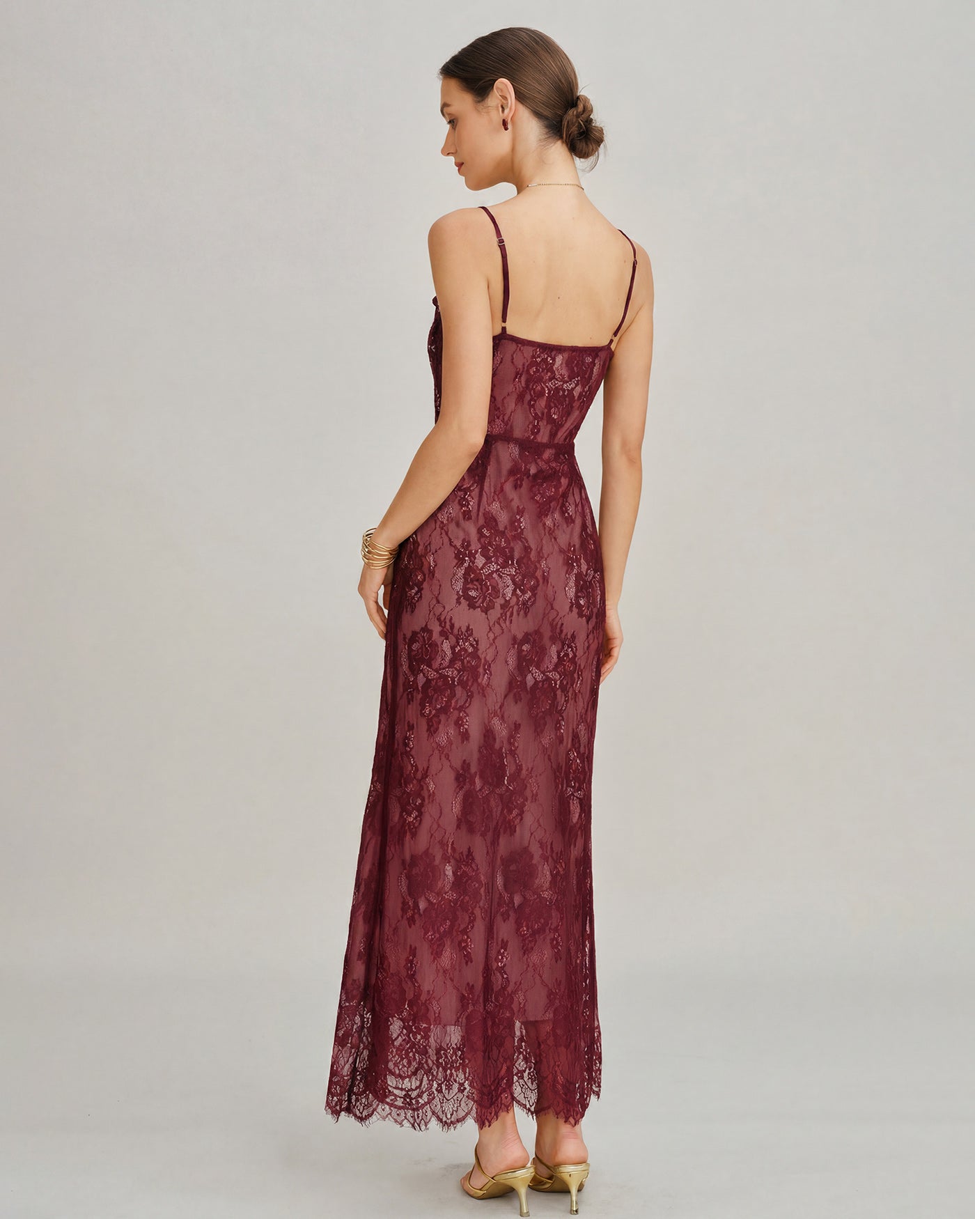 Maxi Dress with Lace Slip in Wine Red