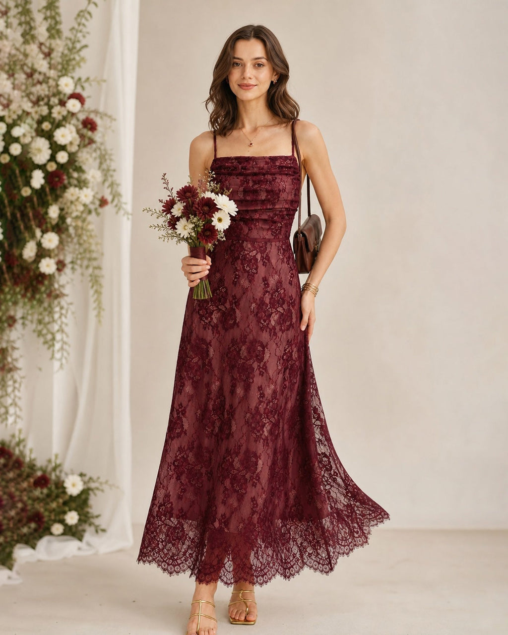 Maxi Dress with Lace Slip in Wine Red