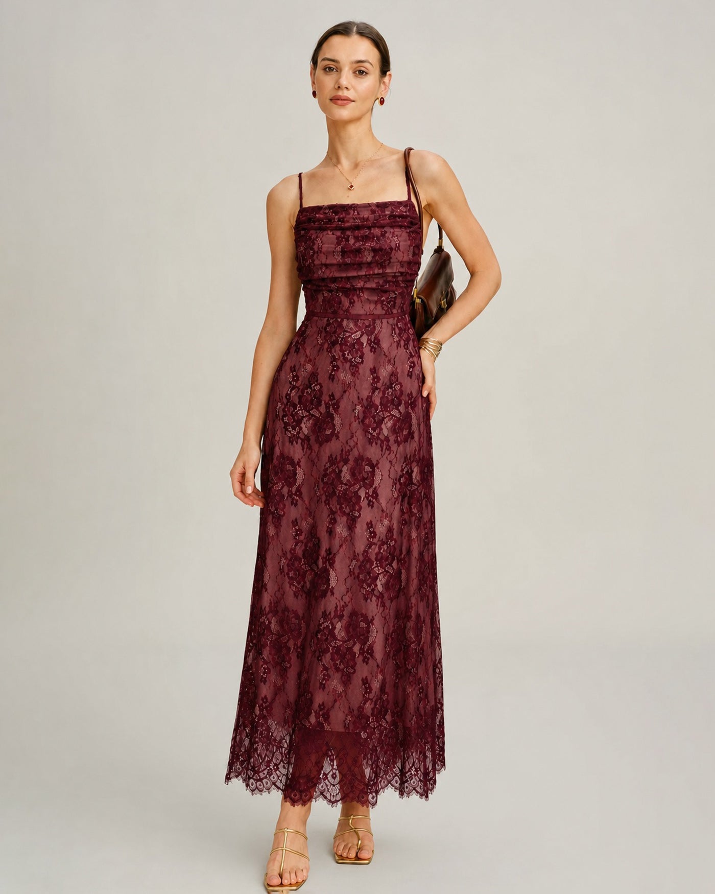 Maxi Dress with Lace Slip in Wine Red