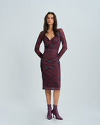 Floral Midi Dress with Purple V-Neck