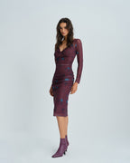 Floral Midi Dress with Purple V-Neck