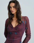 Floral Midi Dress with Purple V-Neck