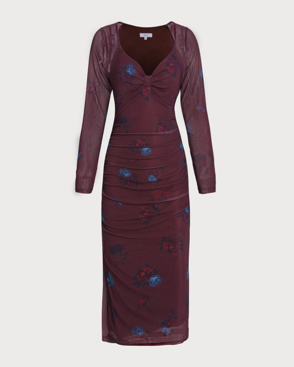 Floral Midi Dress with Purple V-Neck