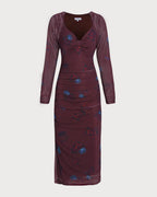 Floral Midi Dress with Purple V-Neck
