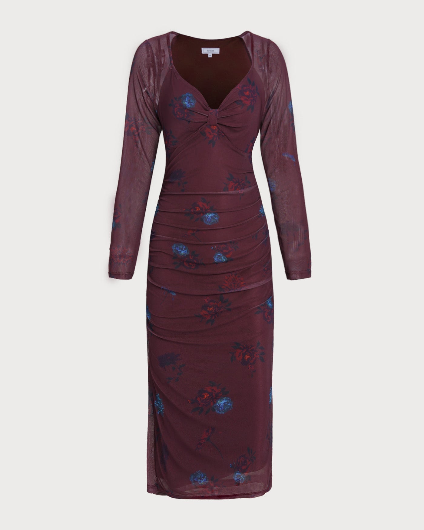 Floral Midi Dress with Purple V-Neck