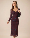 Floral Midi Dress with Purple V-Neck