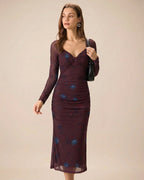 Floral Midi Dress with Purple V-Neck