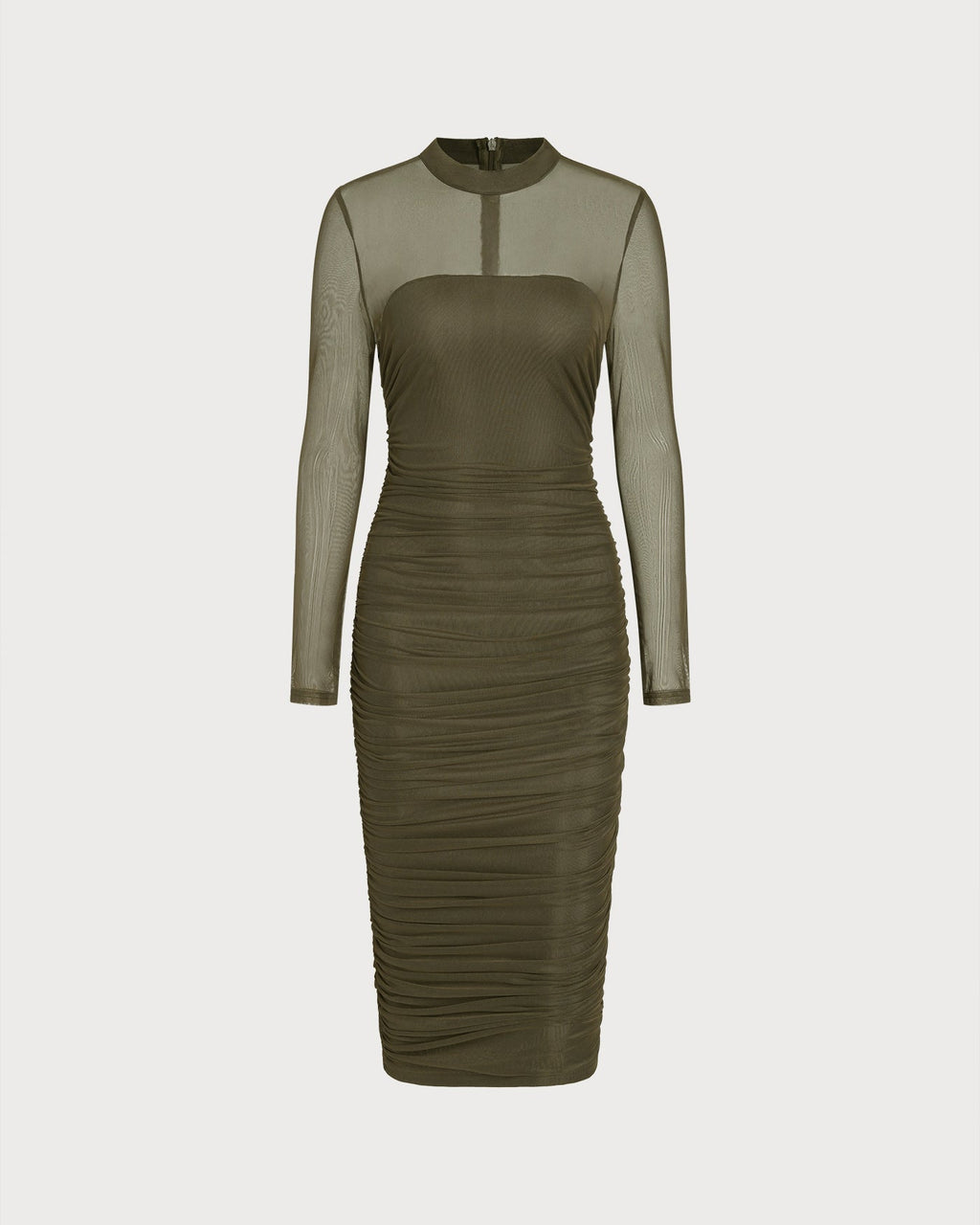 Emerald Ruched Midi Dress with Mock Neck