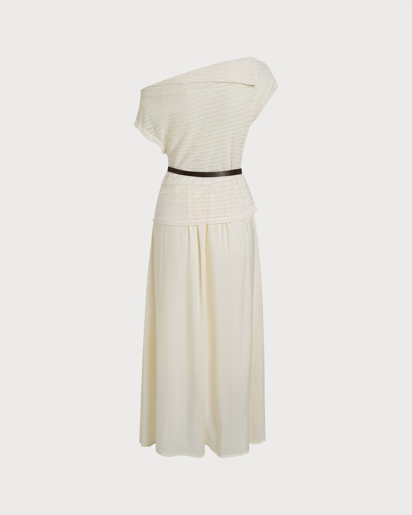 Apricot Boat Neck Midi Dress with Belt