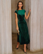 Emerald Velour A-Line Midi Dress