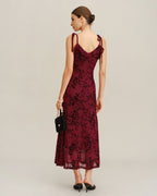 Red Floral Ruffled Midi Slip Dress