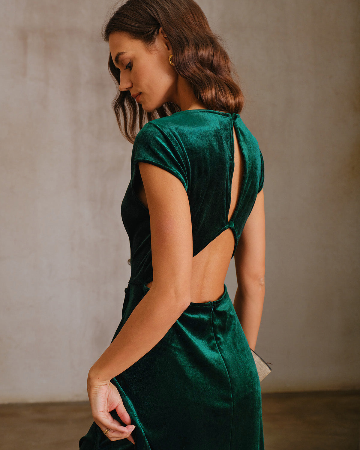 Emerald Velour A-Line Midi Dress