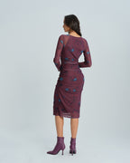 Floral Midi Dress with Purple V-Neck