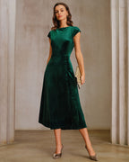 Emerald Velour A-Line Midi Dress