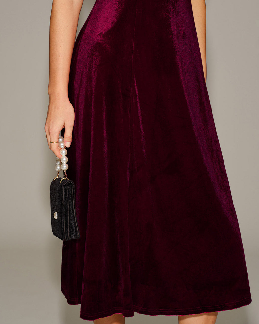 Red Velour Midi Dress with Sweetheart Neckline