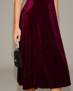 Red Velour Midi Dress with Sweetheart Neckline