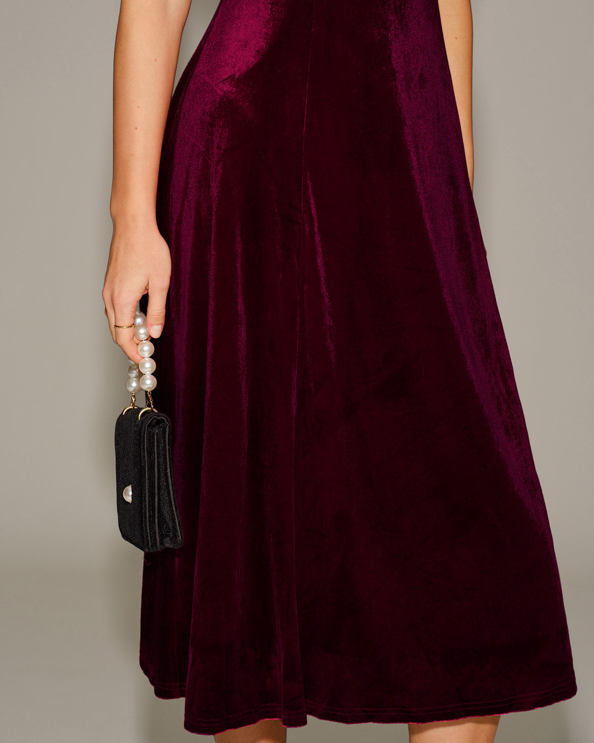Red Velour Midi Dress with Sweetheart Neckline