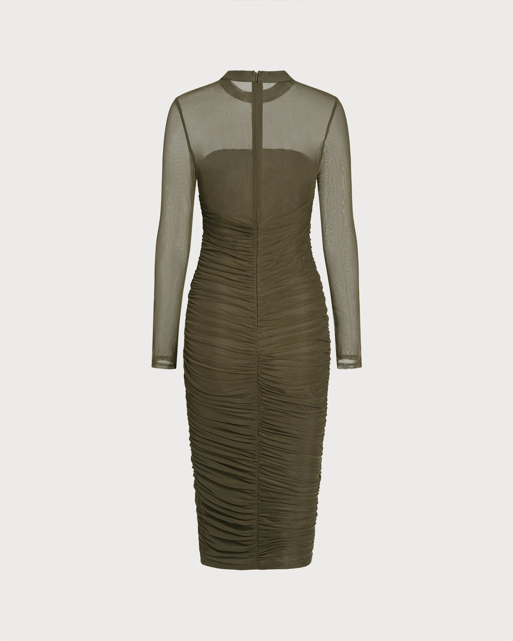 Emerald Ruched Midi Dress with Mock Neck