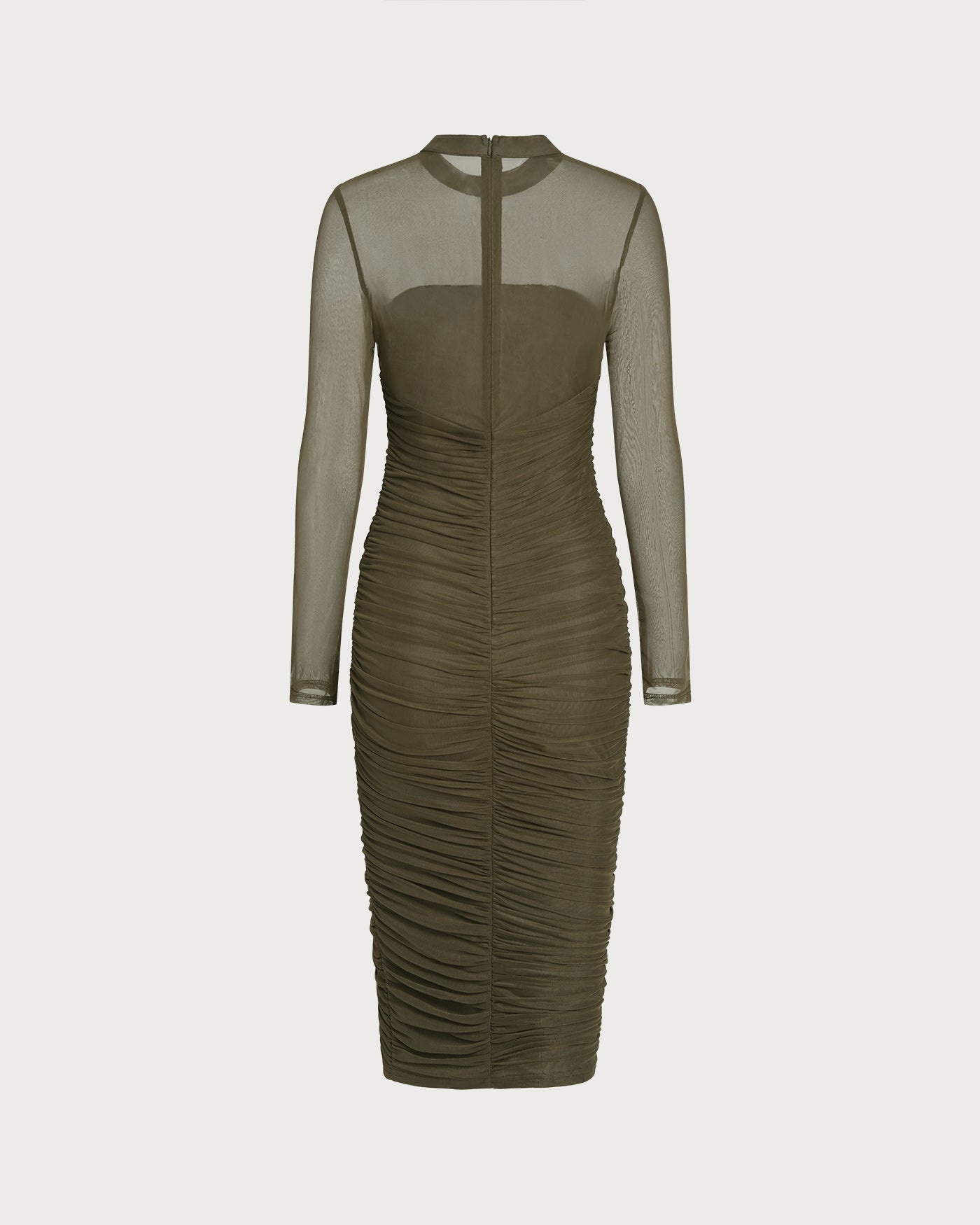 Emerald Ruched Midi Dress with Mock Neck
