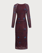 Floral Midi Dress with Purple V-Neck