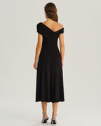 Black A-Line Midi Dress with One Shoulder Design
