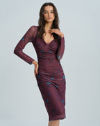 Floral Midi Dress with Purple V-Neck