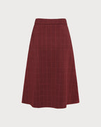 Crimson Plaid A-Line Midi Skirt