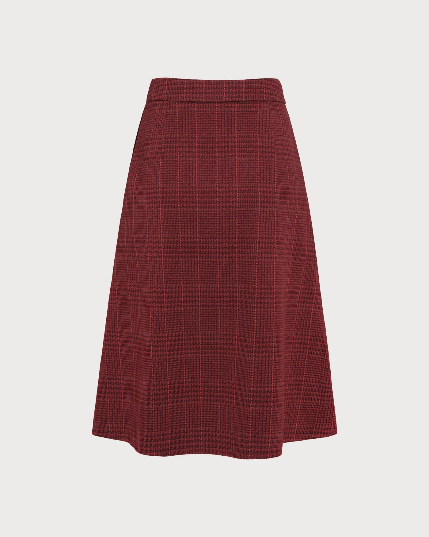 Crimson Plaid A-Line Midi Skirt