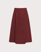 Crimson Plaid A-Line Midi Skirt