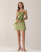 Floral Print Green Mesh Mini Dress