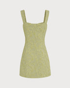 Floral Print Green Mesh Mini Dress