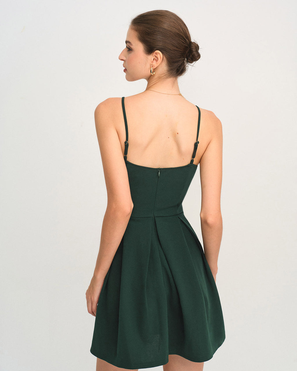 Green Pleated A-Line Mini Slip Dress