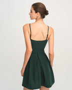 Green Pleated A-Line Mini Slip Dress