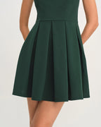 Green Pleated A-Line Mini Slip Dress